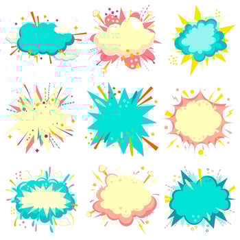 Set of empty speech bubbles. Cartoon colorful explosions. vector
