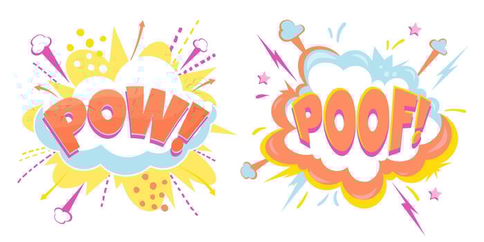 Set of speech bubbles - pow, poof. Cartoon colorful explosions. vector