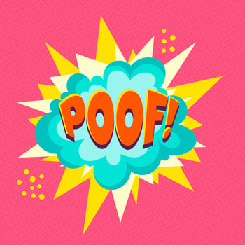 Poof - comic speech bubble, text sound effect. Colorful illustration of explosion in cartoon style. vector