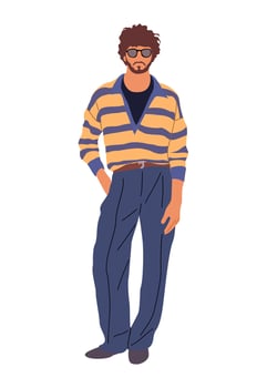 Street fashion man. Stylish bearded guy standing vector