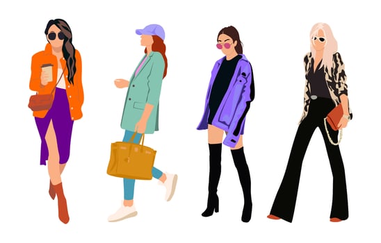 Set of Street fashion girls illustration. vector