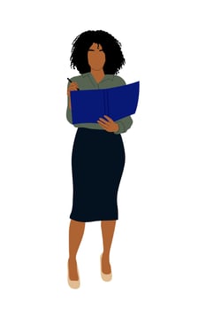 Modern black business woman holding folder . vector