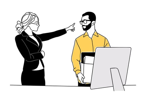 Lady boss firing male employee From Job . vector