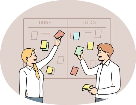 Businesspeople brainstorm manage tasks in office vector