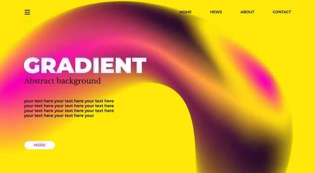 Abstract gradient web page design template, background with smooth blur shapes and sample text, copy space. Yellow, blue and black color.Copy space.Wavy liquid gradient mesh.Grapic design. vector