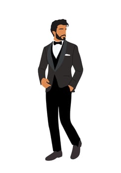 Business man character in formal tuxedo outfit. vector
