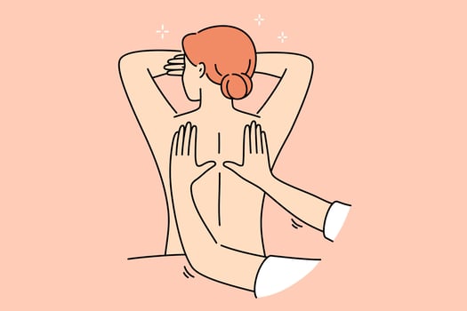 Woman attends massage treatments in SPA salon lying with bare back and enjoying rejuvenation therapy vector