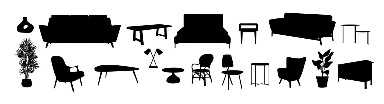 Set of home furniture silhouettes isolated. vector