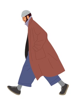 Man wearing modern street fashion outfit walking. vector