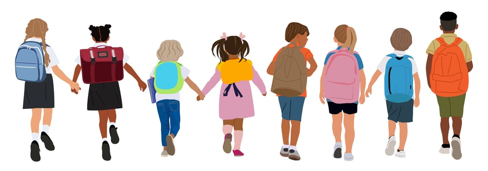 Set of school children going to school . vector