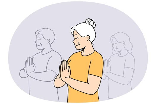 Elderly woman practice yoga meditate on class vector