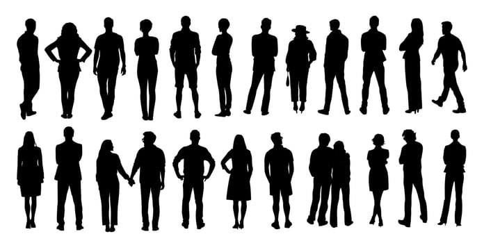 Silhouettes of different People Rear View . vector