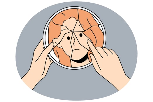 Woman look in mirror suffer from bipolar disorder vector