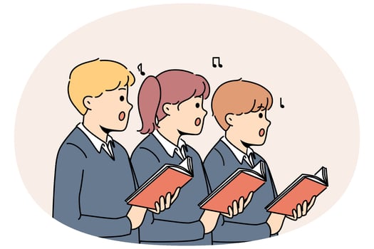 Small children sing in school choir vector