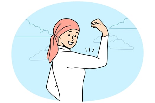 Smiling woman show muscles beat cancer vector