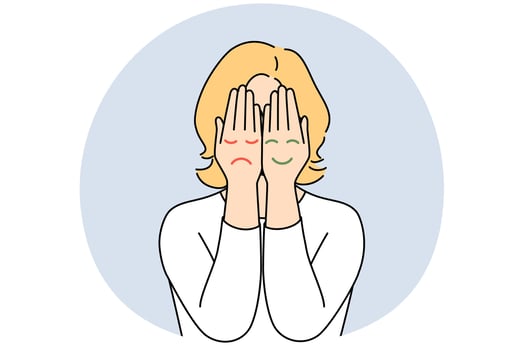 Woman show emojis of different moods vector