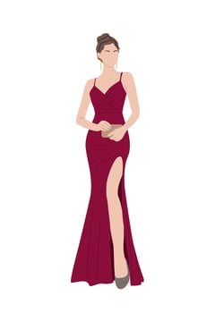 Beautiful Woman in fashion long red dress . vector