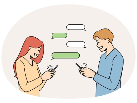 Smiling man and woman messaging online vector