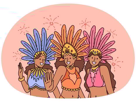 Women in colorful costumes dance on carnival vector