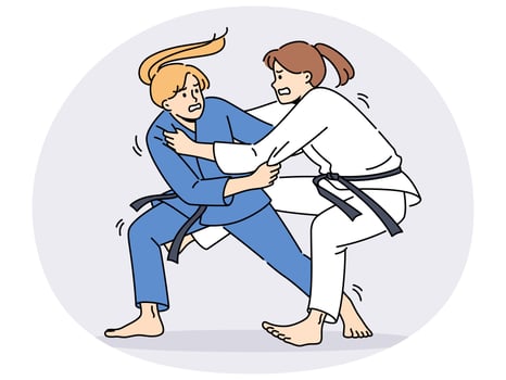 Women in karate kimonos fighting vector