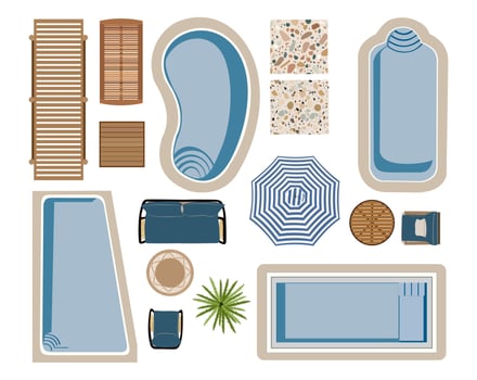 Outdoor top view icons for landscape design plan. vector