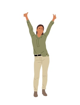 Excited business woman in winning pose isolated. vector