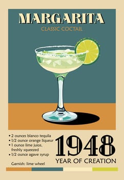 Margarita Cocktail retro poster art. vector