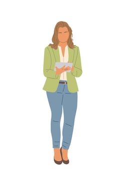 Stylish young woman standing with digital tablet. vector