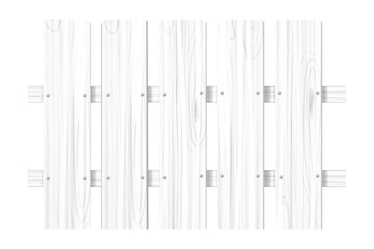 White wooden fence with nails, picket, timber textured in cartoon style isolated on white background. vector
