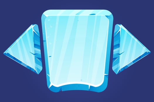 Ice button, frozen frame, level menu isolated on white background. Glass shiny panel, game ui element. vector