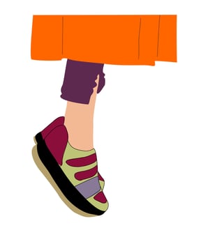 Female legs wearing fashionable sneakers on white. vector