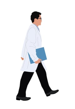 Doctor walking side view with document folder. vector