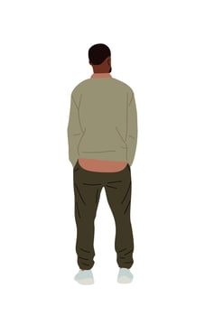 Black man standing full length rear view. vector