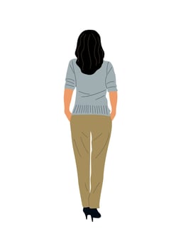 Woman standing rear, back view isolated. vector