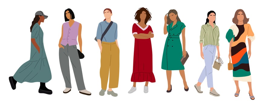 Set of stylish women in street fashion outfit. vector