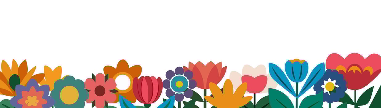 Art Border with abstract blooming spring flowers. vector
