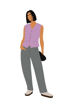Stylish woman standing in casual office outfit. vector