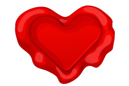 Romantic red wax seal heart shape isolated on white background. Holiday stamp, love letter decoration. vector