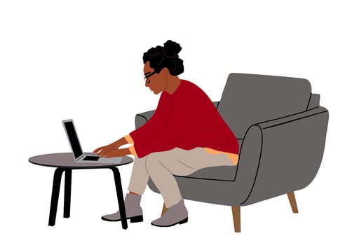 Business woman sitting on chair working on laptop. vector