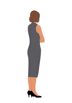 Business woman standing full length rear view. vector