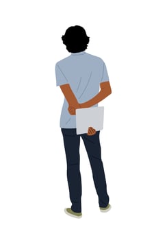 Business man standing full length rear view. vector