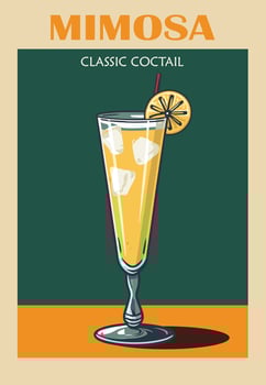 Mimosa Cocktail retro poster wall art. vector
