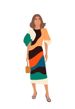 Stylish girl in fashionable long dress isolated. vector