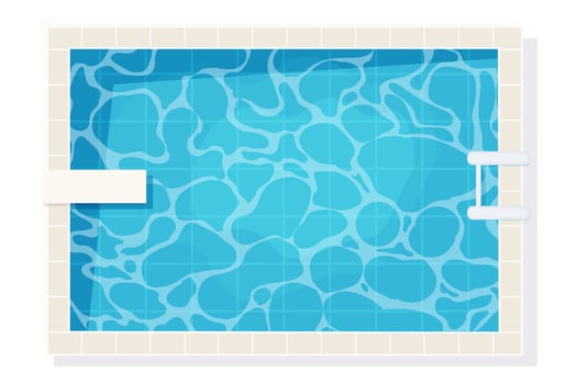Swimming pool top view in cartoon style isolated on white background. Water texture, detailed and bright. Outdoor, landscape. vector