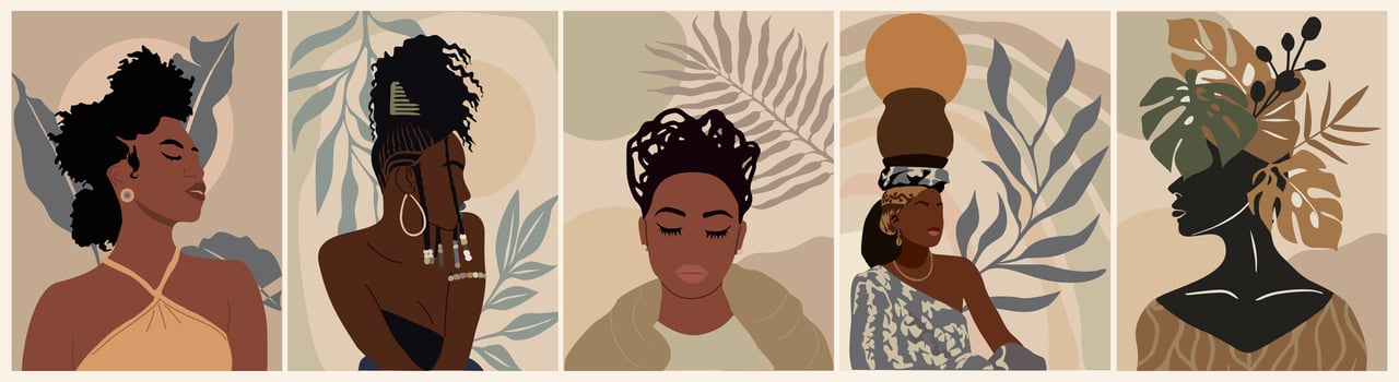 Abstract black women contemporary poster, wall art vector