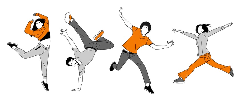 Set of teenager dancers hip hop, breakdance vector