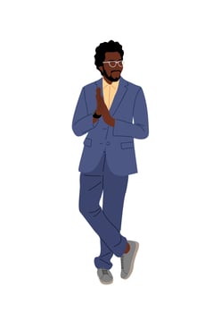 Black business man character standing art. vector