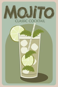 Mojito classic Cocktail retro poster art. vector