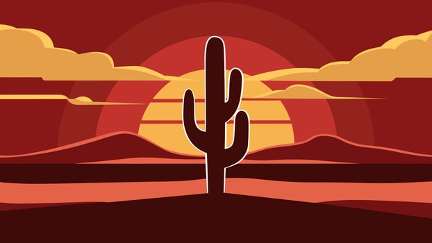 A desert landscape with a cactus in the foreground vector