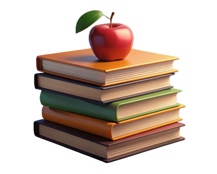 Stack of Books with Red Apple 3d png